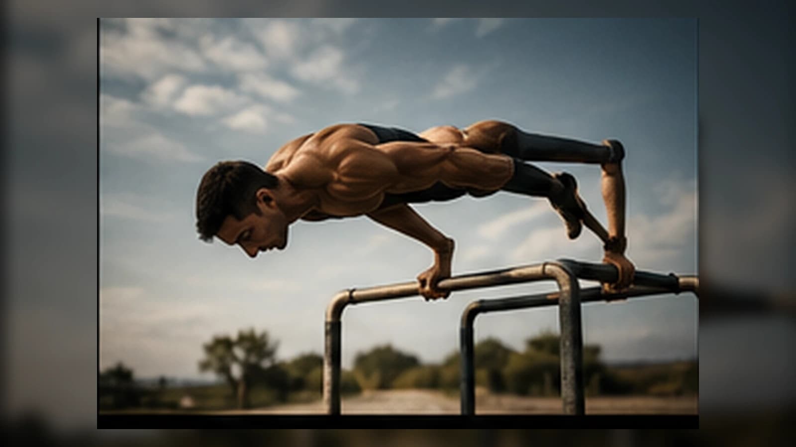 Atleta trabajando una progresión de planche en paralelas